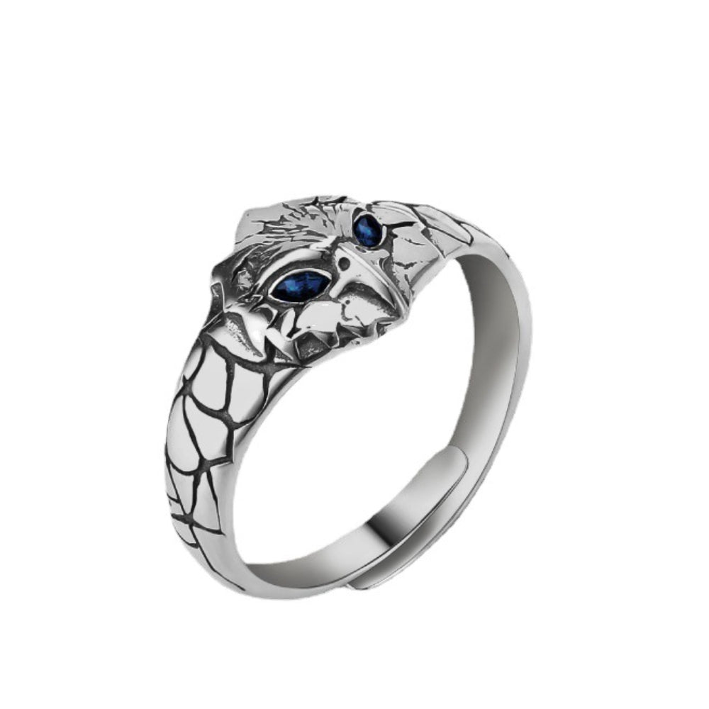 Rockyu イーグルリング メンズ フリーサイズ 藍宝石風 鷹モチーフ おしゃれ 指輪