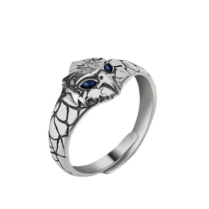 Rockyu イーグルリング メンズ フリーサイズ 藍宝石風 鷹モチーフ おしゃれ 指輪