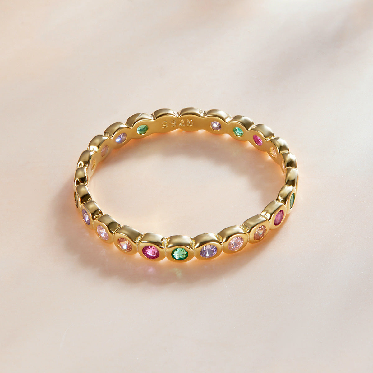 Rockyu レディース シルバー925 カラーCZダイヤリング 細身 ピンキーリング 2色展開