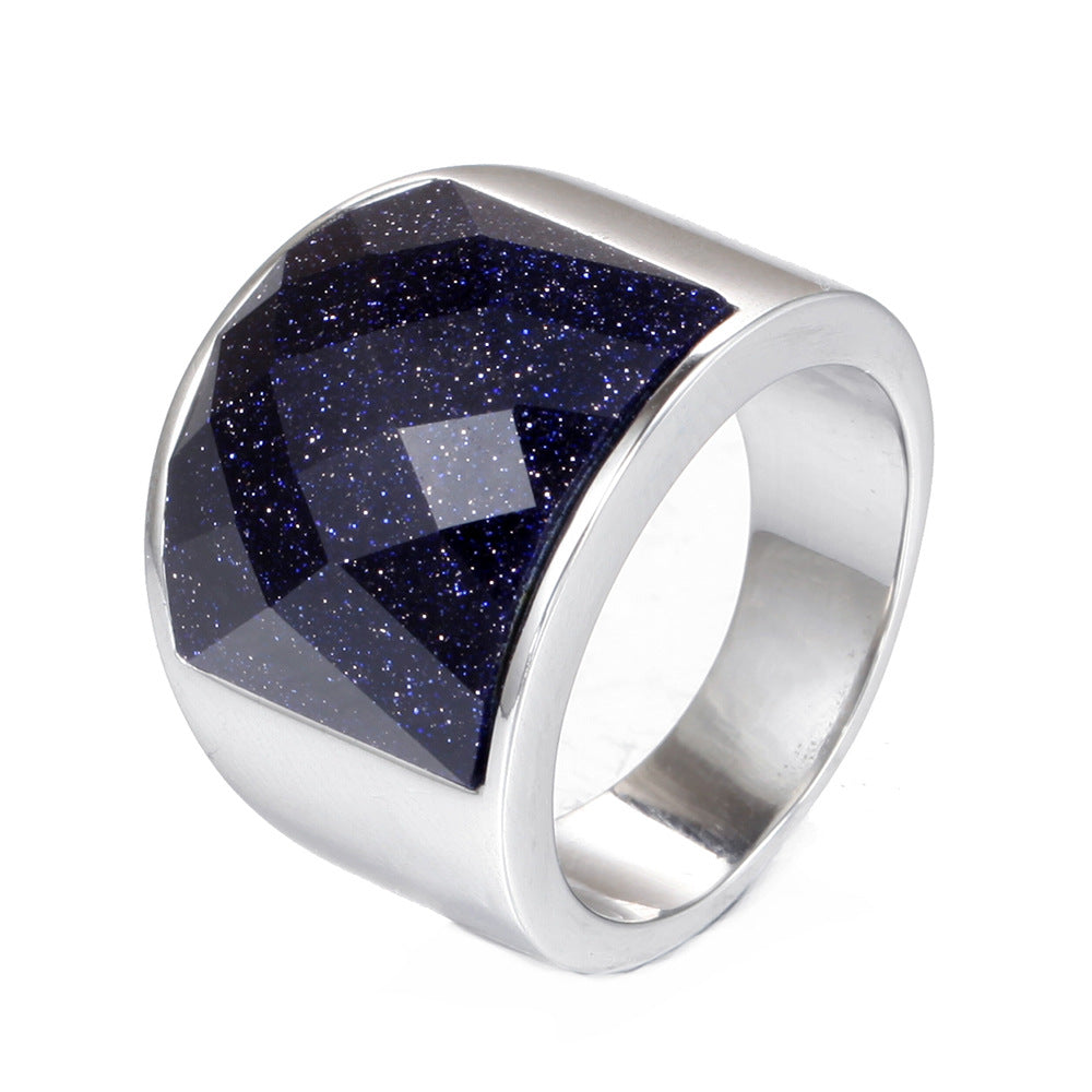 ワイドストーン印台リング｜Rockyu ステンレス製 メンズ＆ユニセックス ファッションリング 多彩な煌めきで個性を演出