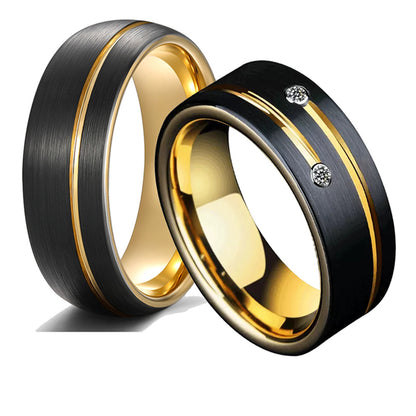 Rockyu タングステンリング メンズ 8mm 黒×ゴールド 艶消し 金属アレルギー対応 指輪