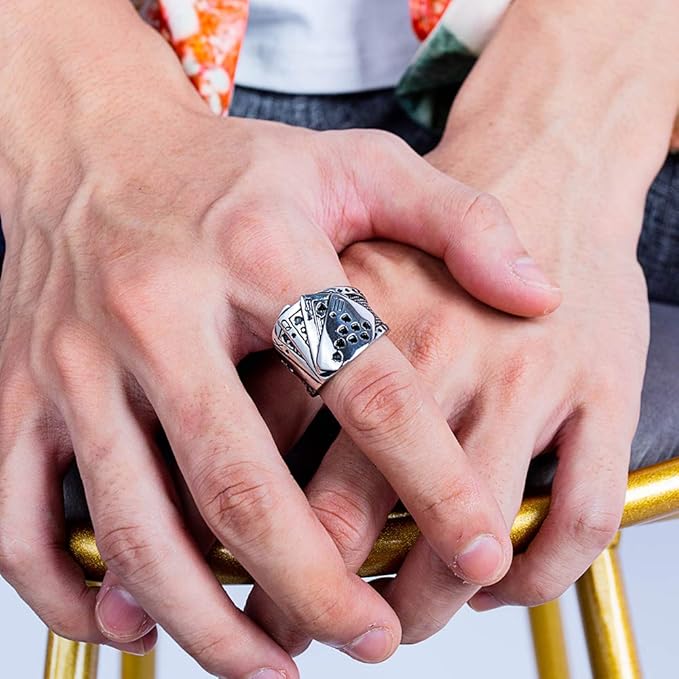 Rockyu トランプモチーフ メンズリング ステンレス製 ポーカーデザイン 指輪