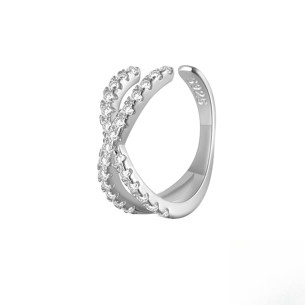 Rockyu フェイクピアス メンズ レディース シルバー925 ゴールド&シルバー 二連交叉 ジルコニア フープイヤリング アレルギー対応