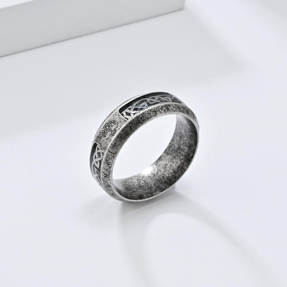 Rockyu 北欧ルーン×ケルト結び ステンレススチールリング