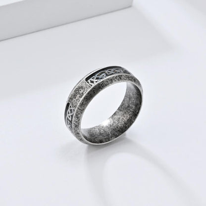 Rockyu 北欧ルーン×ケルト結び ステンレススチールリング