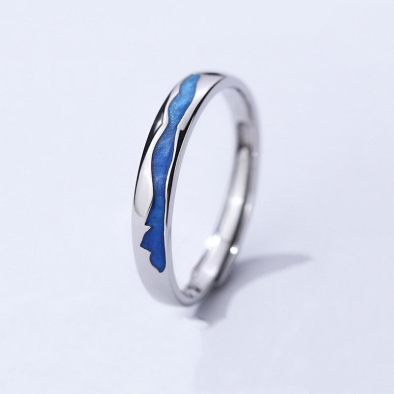 Rockyu ペアリング フリーサイズ シルバー925 青波と星空モチーフ カップル指輪