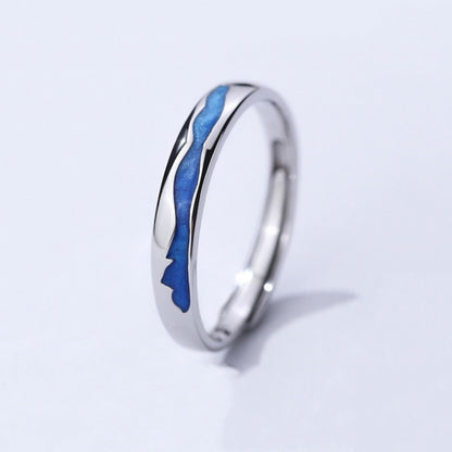 Rockyu ペアリング フリーサイズ シルバー925 青波と星空モチーフ カップル指輪