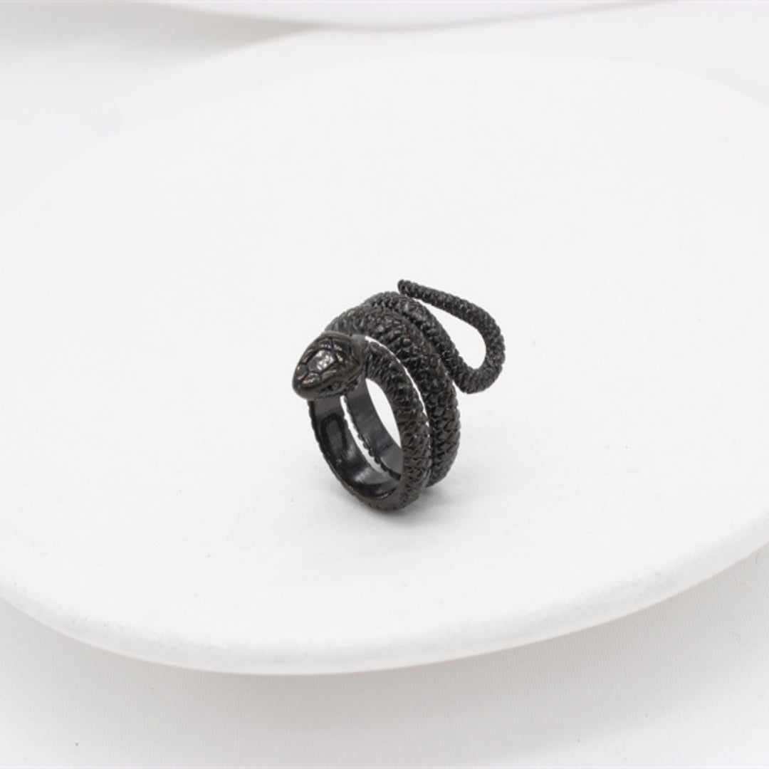 Rockyu スネークリング メンズ フリーサイズ ヘビモチーフ チタン指輪