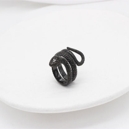 Rockyu スネークリング メンズ フリーサイズ ヘビモチーフ チタン指輪