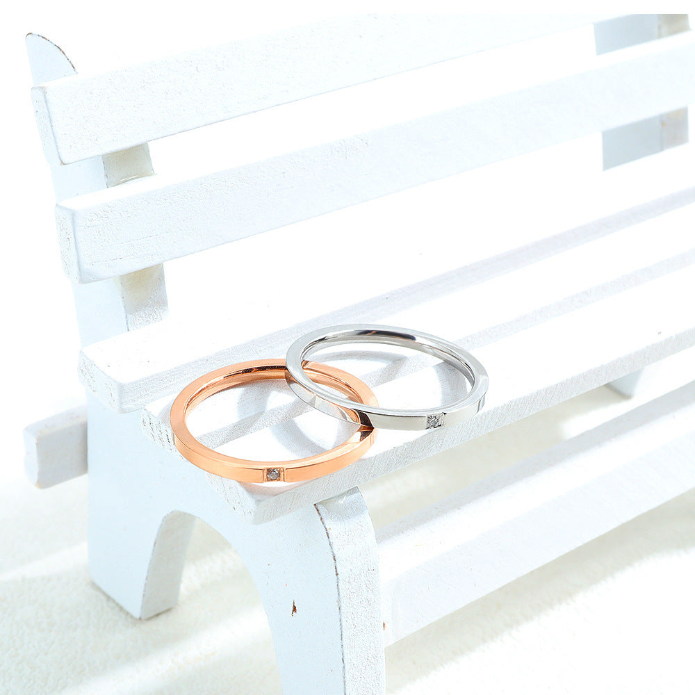 Rockyu 2mmリング シンプル キュービックジルコニア ステンレス 指輪 ピンクゴールド/シルバー