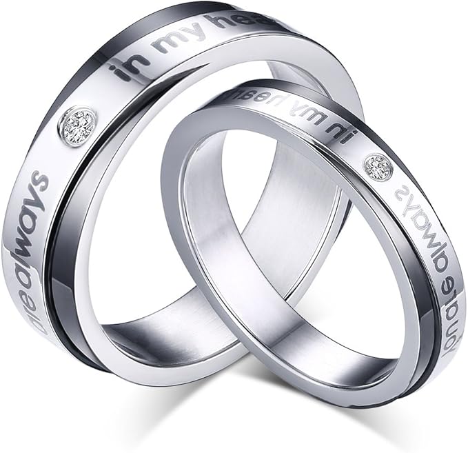 ペアリング シンプル＆ジルコニア付き｜錆びにくいステンレス製カップル指輪