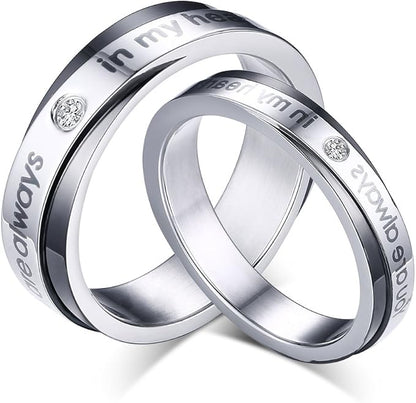ペアリング シンプル＆ジルコニア付き｜錆びにくいステンレス製カップル指輪