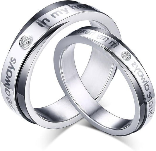 ペアリング シンプル＆ジルコニア付き｜錆びにくいステンレス製カップル指輪