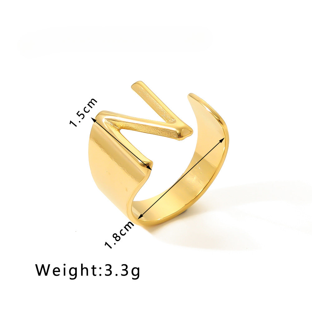 Rockyu イニシャルリング A〜Z選べる 太めゴールド フリーサイズステンレス指輪