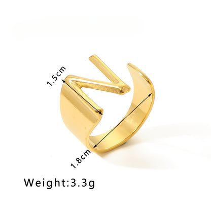 Rockyu イニシャルリング A〜Z選べる 太めゴールド フリーサイズステンレス指輪