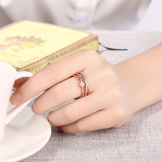 Rockyu 指輪 レディース 18K ピンクゴールド キラキラ おしゃれ リング 華奢デザイン ジュエリー 女性 プレゼント