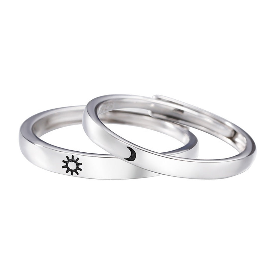 Rockyu 月と太陽の刻印リング ペア風デザイン フリーサイズ シルバー925指輪