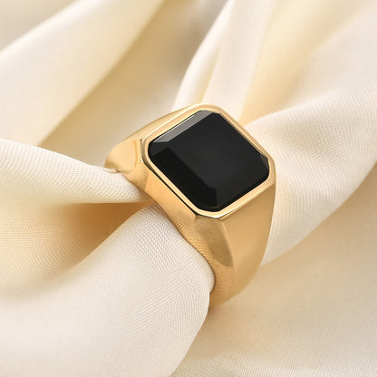 ステンレス印台リング メンズ｜ブラックオニキス＆ターコイズ デザイン 指輪