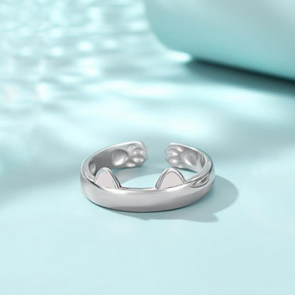 Rockyu 猫耳リング レディース シルバー925 フリーサイズ かわいい猫デザイン 指輪