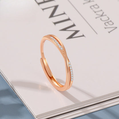 Rockyu レディース フリーサイズ クロスリング｜18Kコーティング ピンクゴールド＆ジルコニア 指輪