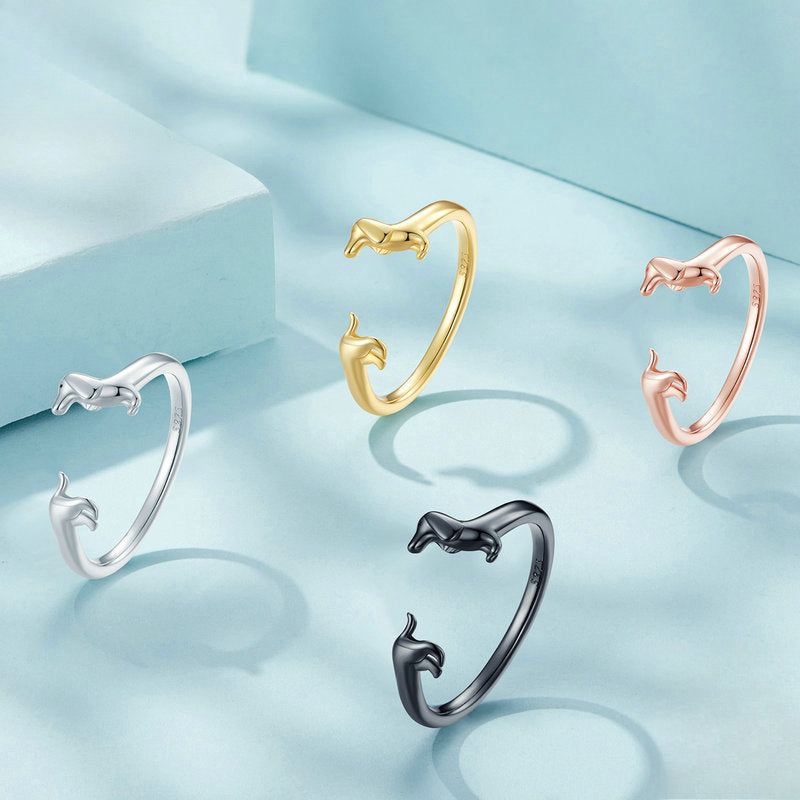 Rockyu ダックスフンドリング シルバー925 フリーサイズ 可愛い犬モチーフ