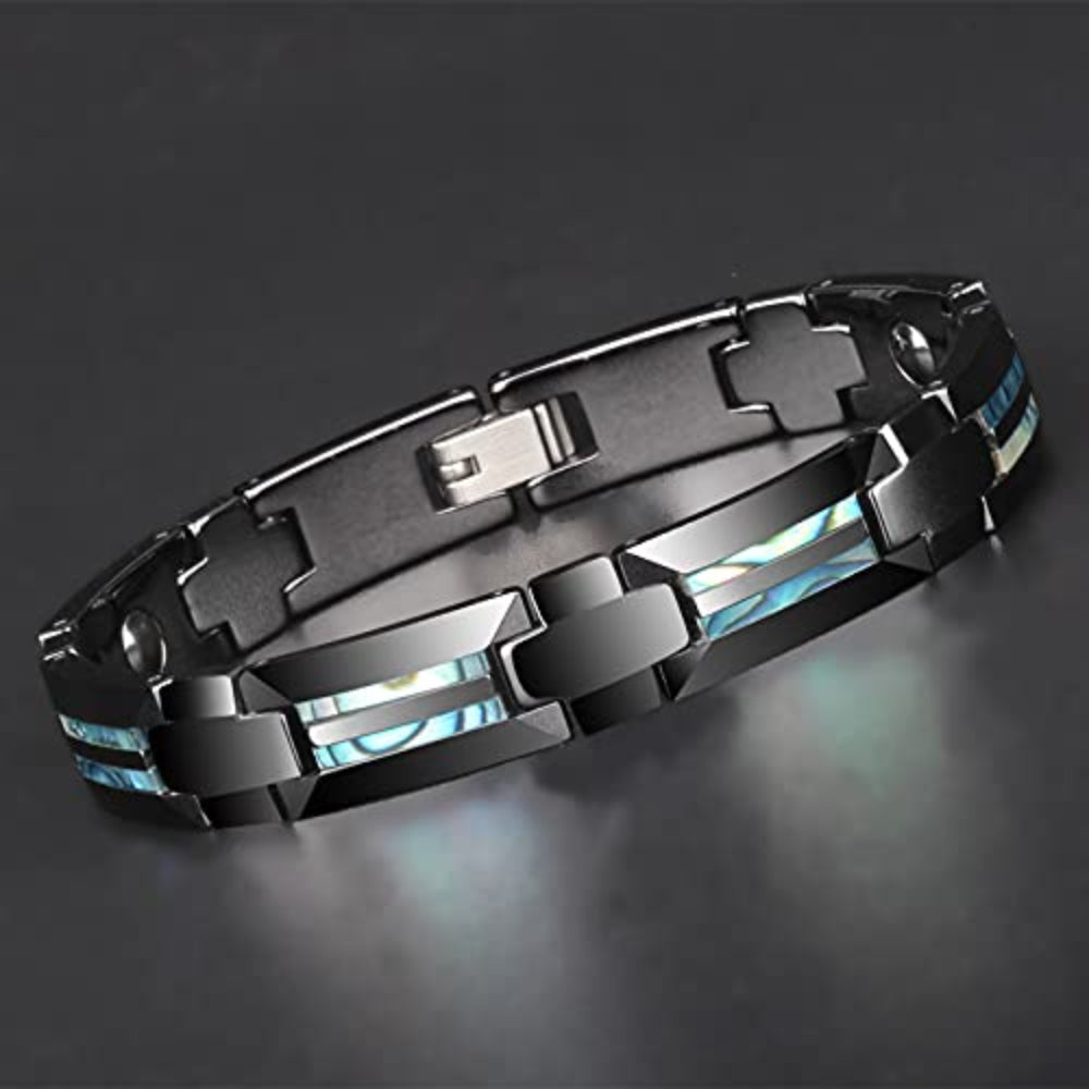 Rockyu 磁気ブレスレット メンズ タングステン 高硬度 シェルインレイ デザインブレス