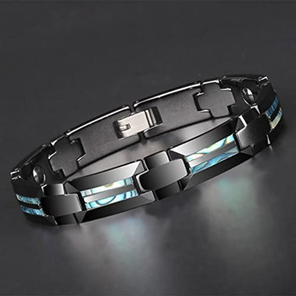 Rockyu 磁気ブレスレット メンズ タングステン 高硬度 シェルインレイ デザインブレス