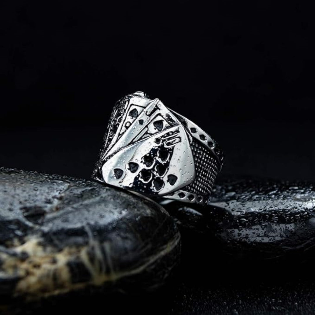 Rockyu トランプモチーフ メンズリング ステンレス製 ポーカーデザイン 指輪