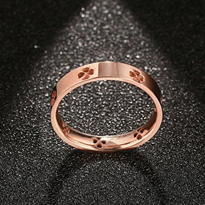 Rockyu レディースリング ハートクローバー柄 ピンクゴールド 4mm ステンレス製