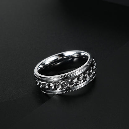 Rockyu メンズ ステンレスチェーンリング 回転式 喜平チェーン ローマ数字デザイン