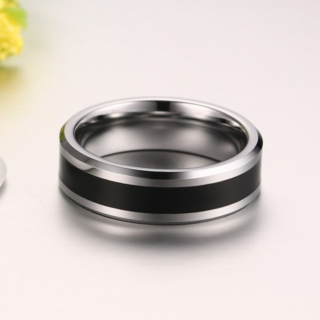 Rockyu タングステンリング メンズ 6mm ブラックエナメル シルバーアクセサリー 金属アレルギー対応