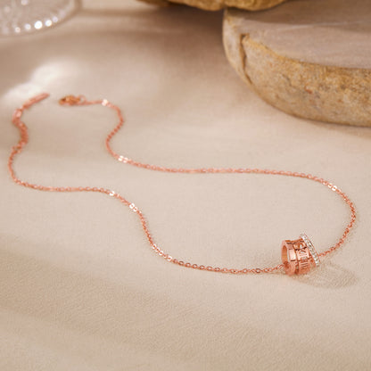 Rockyu ネックレス レディース ローマ数字 3連リングネックレス 18Kピンクゴールド キュービックジルコニア付