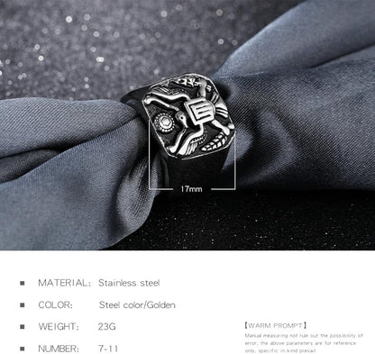 Rockyu メンズリング ステンレス製 タカモチーフ 彫刻 シグネットスタイル