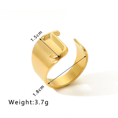 Rockyu イニシャルリング A〜Z選べる 太めゴールド フリーサイズステンレス指輪