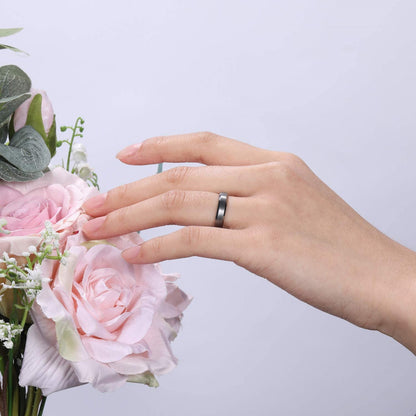 Rockyu タングステンリング メンズ 平打ち 4mm ヘアライン加工 シンプル指輪