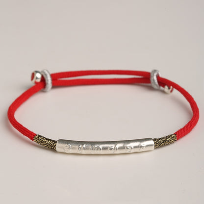 Rockyu ブレスレット レディース 六字真言 ゴールド 紐チェーン シルバー調整可能