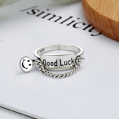 Rockyu 指輪 レディース フリーサイズ シルバー925 スマイル＆メッセージチェーンリング