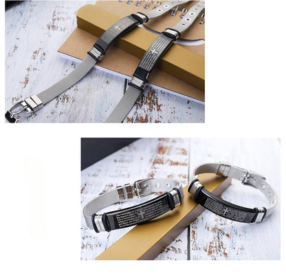 Rockyu メンズ ブレスレット｜主の祈り刻印 ステンレス製ユニセックスバングル