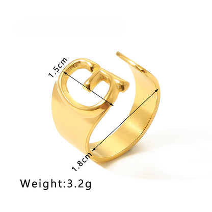 Rockyu イニシャルリング A〜Z選べる 太めゴールド フリーサイズステンレス指輪