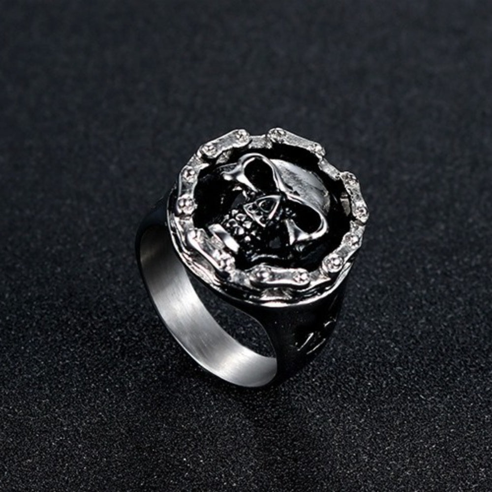 Rockyu スカルデザインリング メンズ ステンレス製 パンク ヒップホップ風