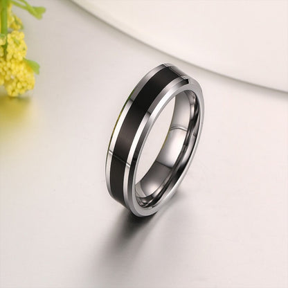 Rockyu タングステンリング メンズ 6mm ブラックエナメル シルバーアクセサリー 金属アレルギー対応