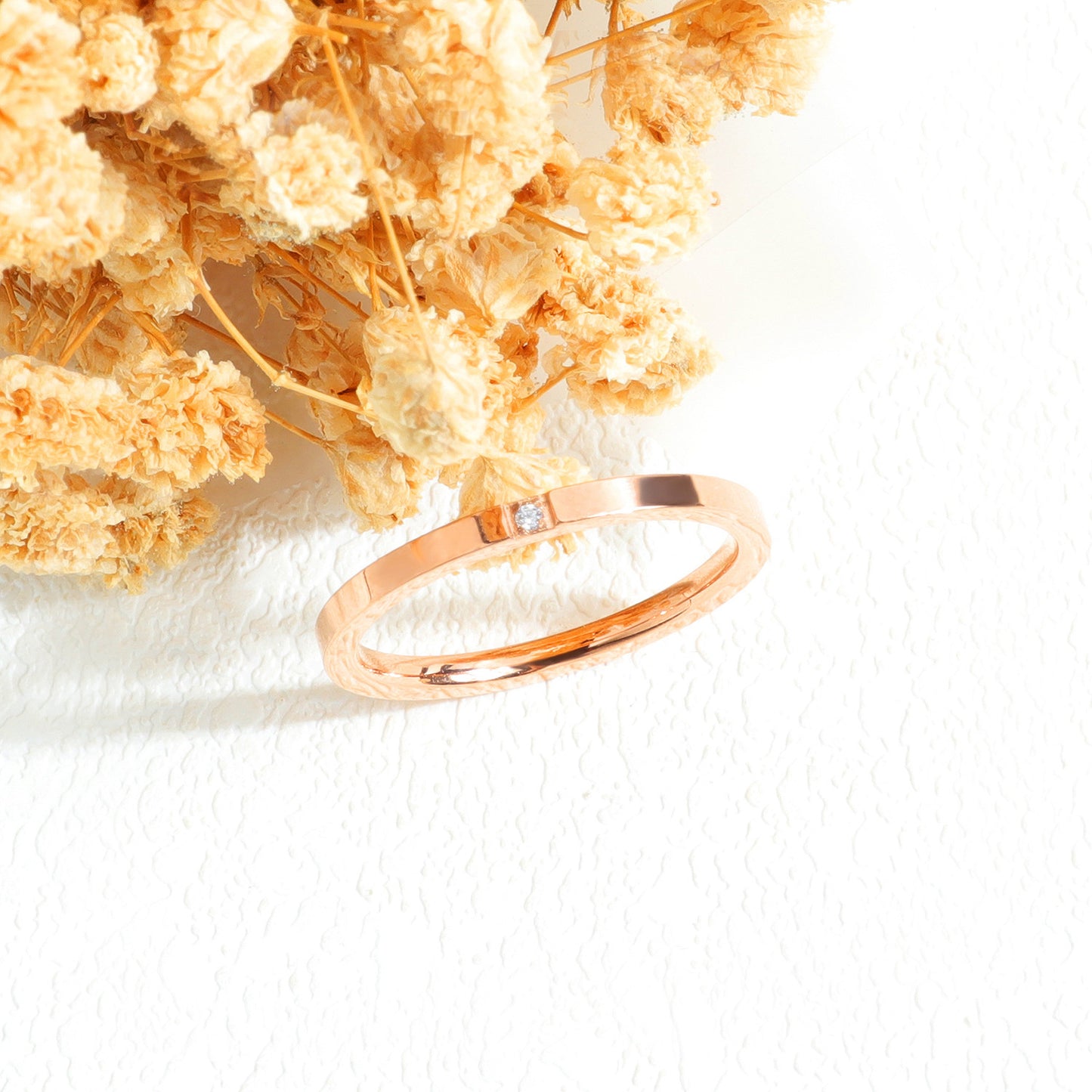 Rockyu 2mmリング シンプル キュービックジルコニア ステンレス 指輪 ピンクゴールド/シルバー