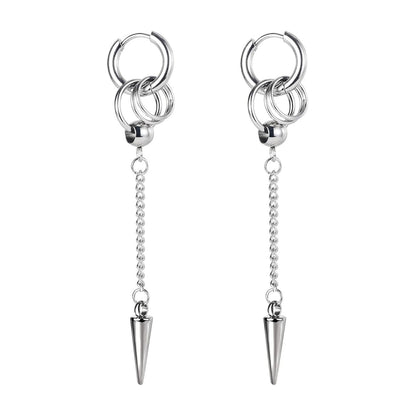 Rockyu チェーンピアス ステンレススチール スパイクフープピアス メンズ レディース兼用