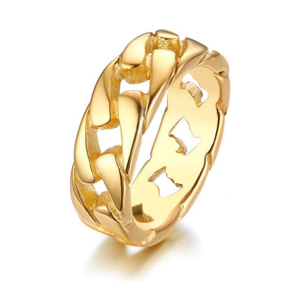 Rockyu チェーンデザインリング メンズ ステンレス 幅広 7mm 喜平風 指輪 金属アレルギー対応