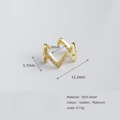 Rockyu フェイクピアス レディース メンズ シルバー925 ゴールド&シルバー W形 ジルコニア イヤーカフ アレルギー対応