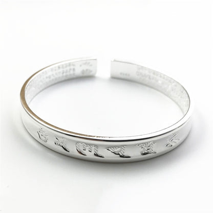 Rockyu バングル ブレスレット メンズ レディース シルバー ブラック 六字真言 刻印 幅広デザイン サイズ調節可