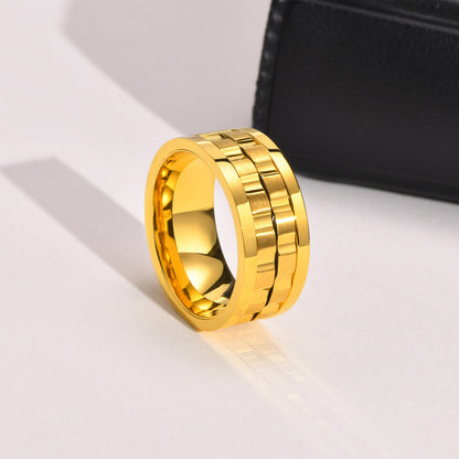 Rockyu ステンレススチールスピンリング 9mm幅 メンズ チタン風ギアデザイン