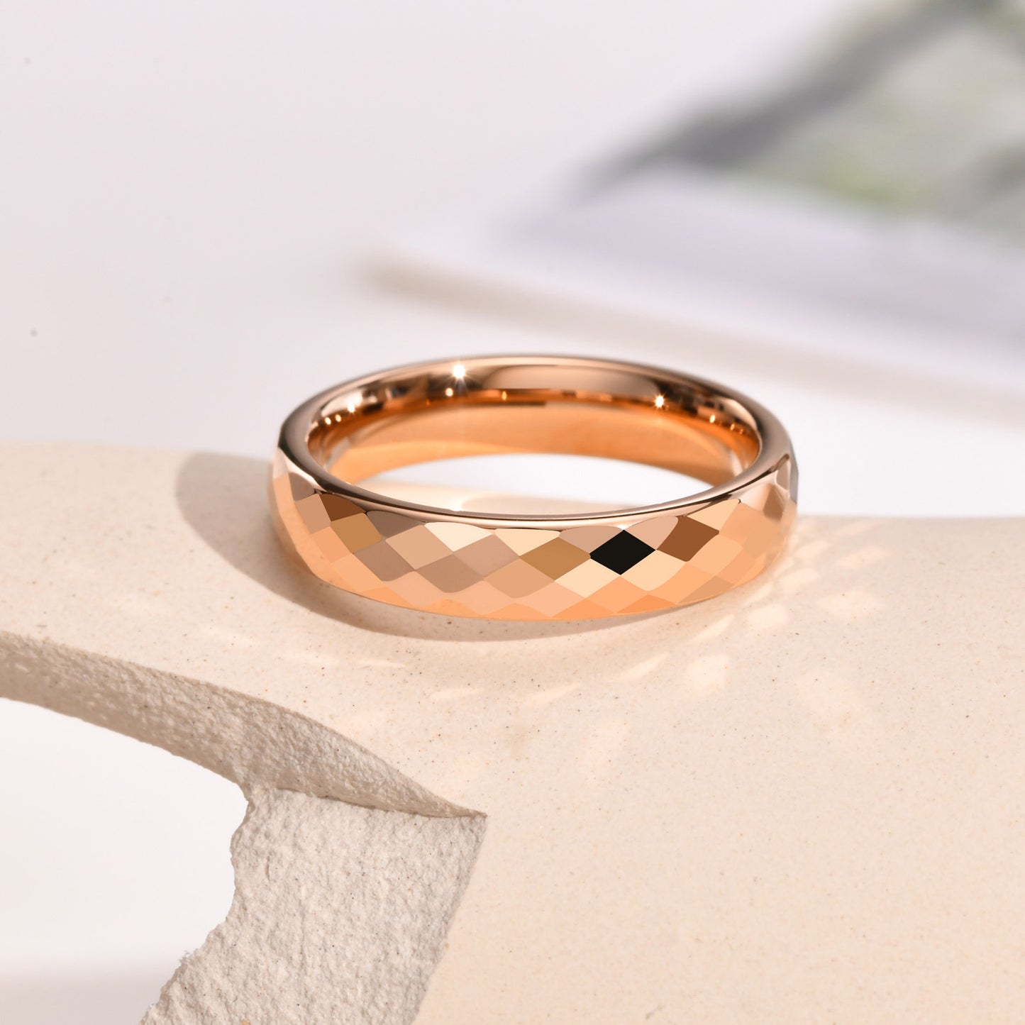 Rockyu タングステン リング メンズ 多面カット ゴールド シルバー ピンクゴールド おしゃれ 指輪