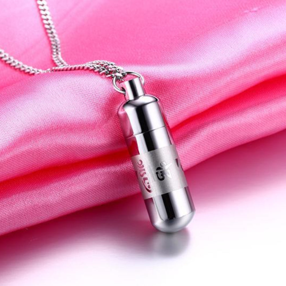 Rockyu 六字真言 カプセル型ペンダント チタン製 ステンレス 遺骨収納可能 ネックレス