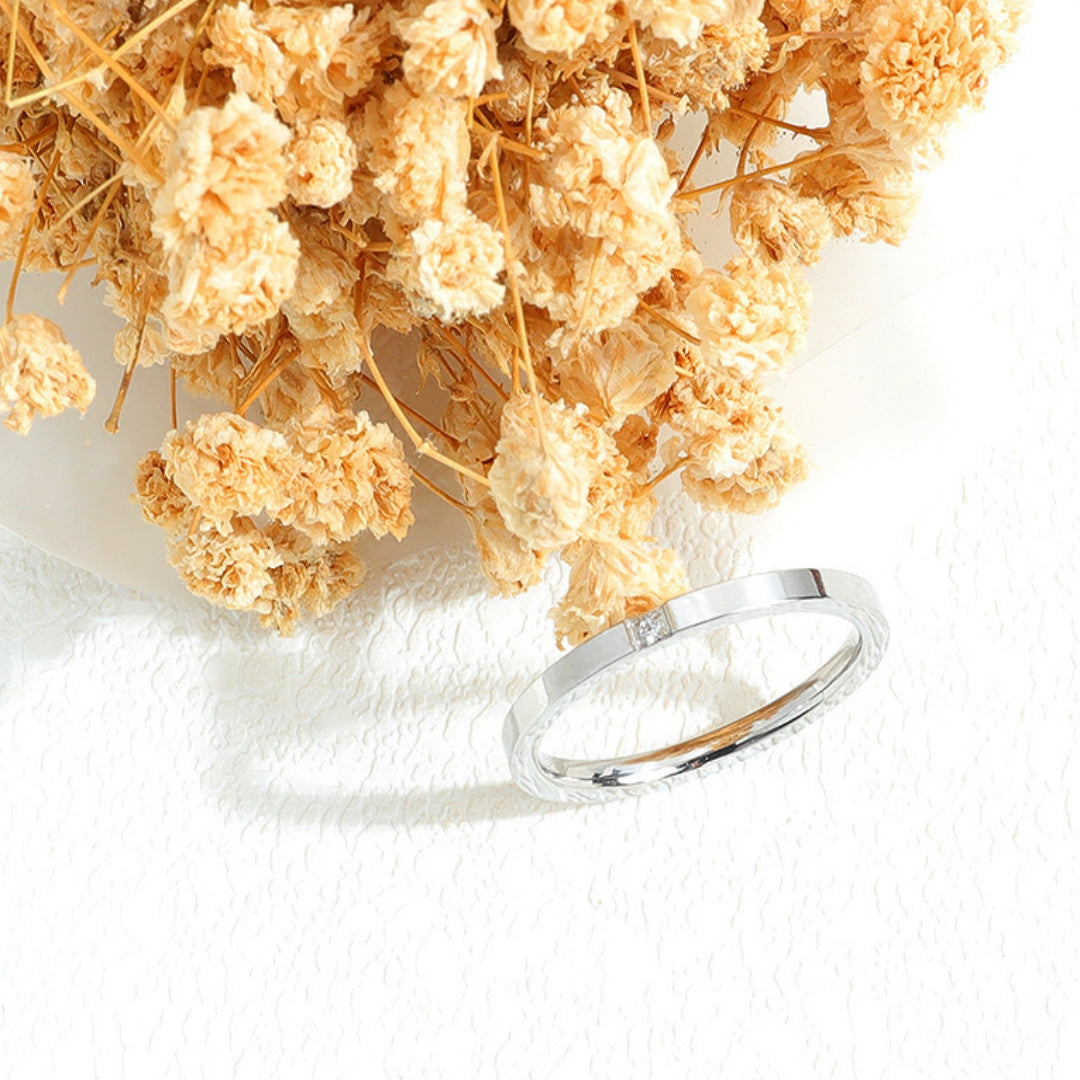 Rockyu 2mmリング シンプル キュービックジルコニア ステンレス 指輪 ピンクゴールド/シルバー